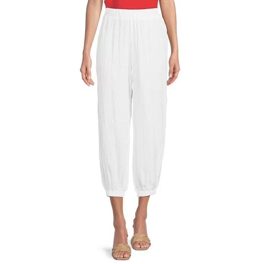 NWT Gianni Bini Amelia Drapey Gauze High Rise Pull-On Ankle Joggers in White XL